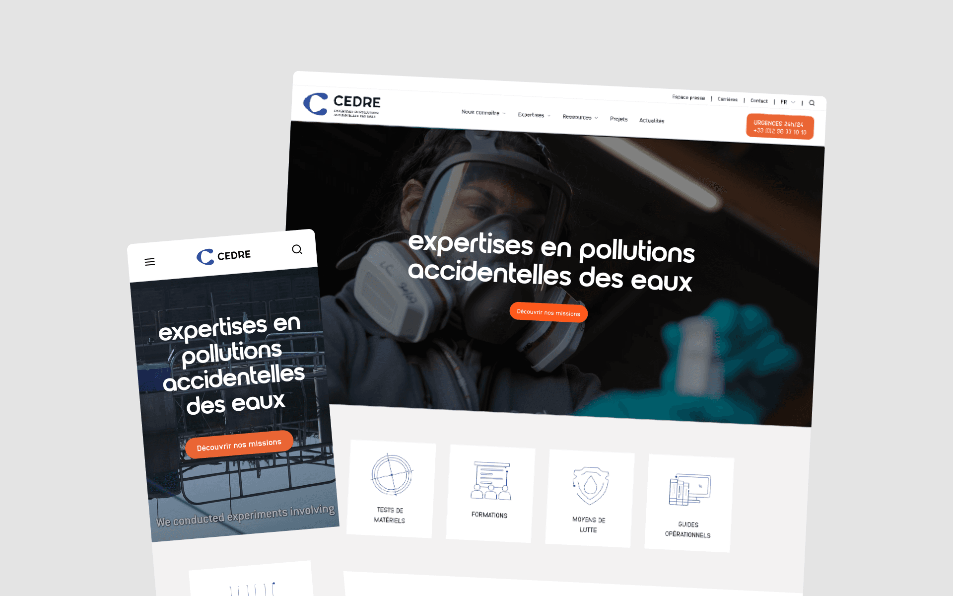 Le site du CEDRE après refonte : la page d'accueil et sa navigation principale.
