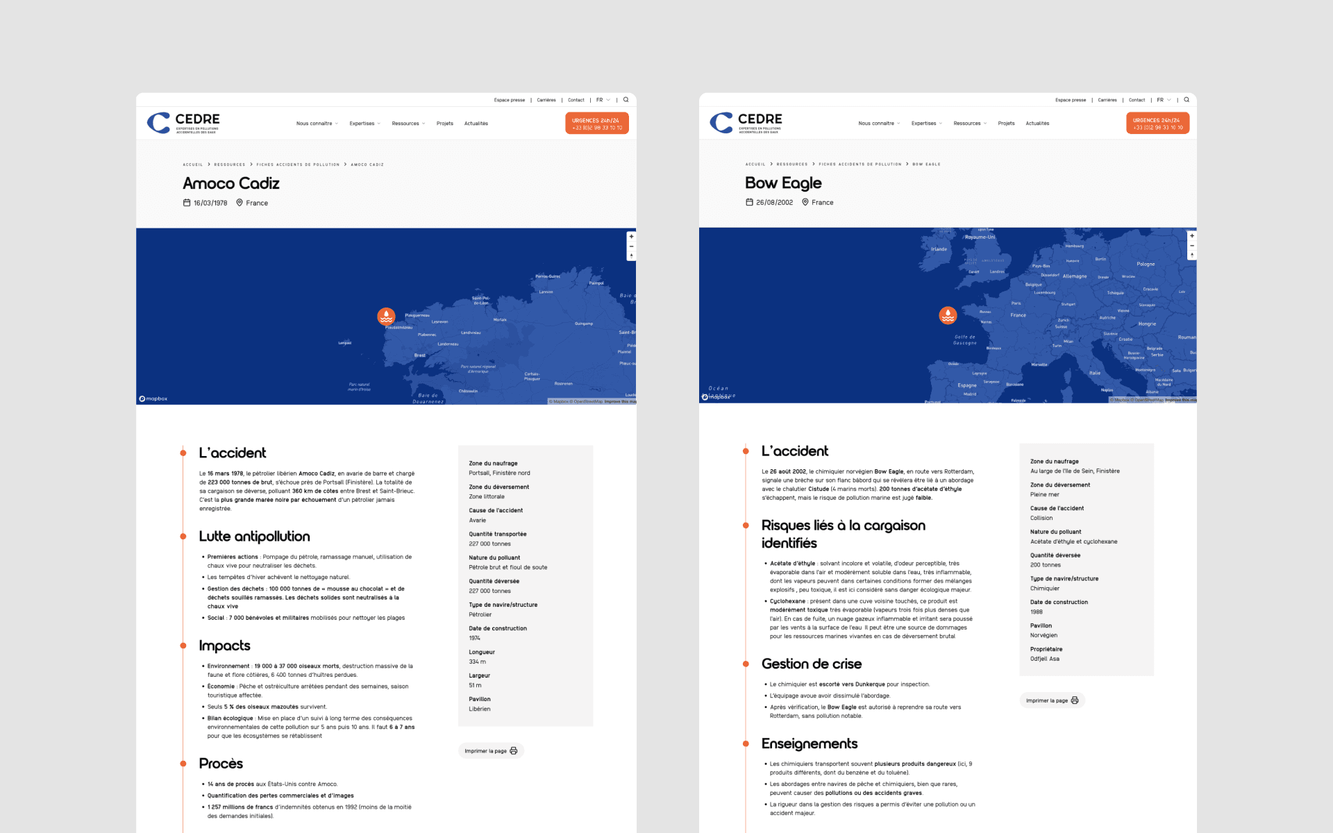 Les fiches d'accidents de pollution : la hiérarchie des informations et le passage de la carte au détail.